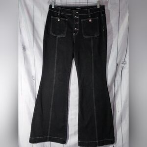 Flamingals Black Flared Contrast Stitching Button-fly Women’s Jeans